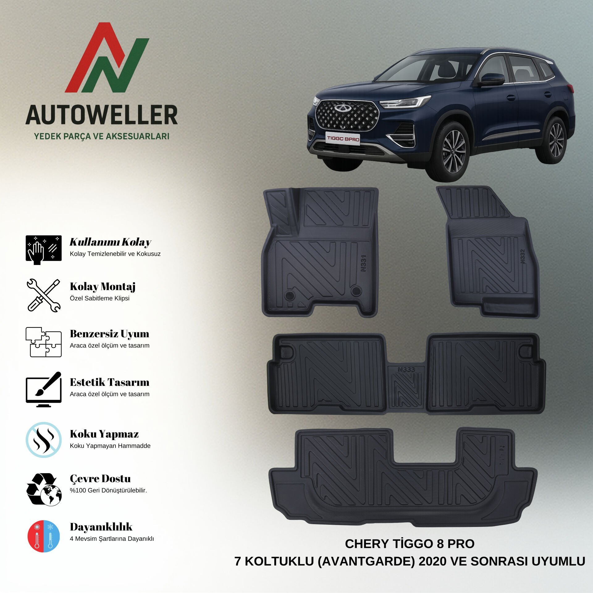 Chery Tiggo 8 Pro 2020 Sonrası 7 Koltuklu Havuzlu Paspas | Avantgarde