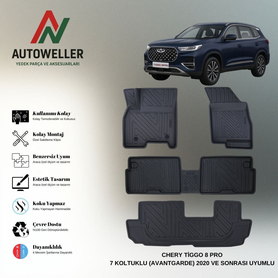 Chery Tiggo 8 Pro 2020 Sonrası 7 Koltuklu Havuzlu Paspas | Avantgarde