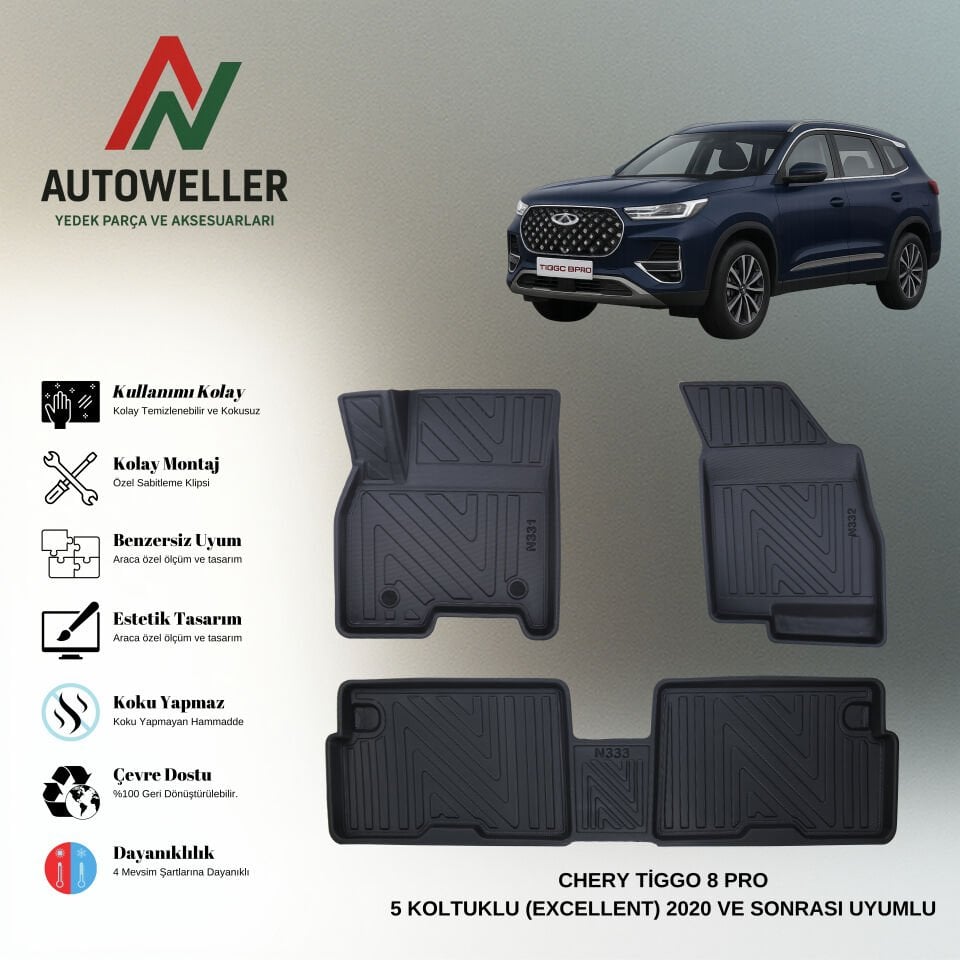 Chery Tiggo 8 Pro 2020 Sonrası 5 Koltuklu Havuzlu Paspas | Excellent-Intelligent Paket