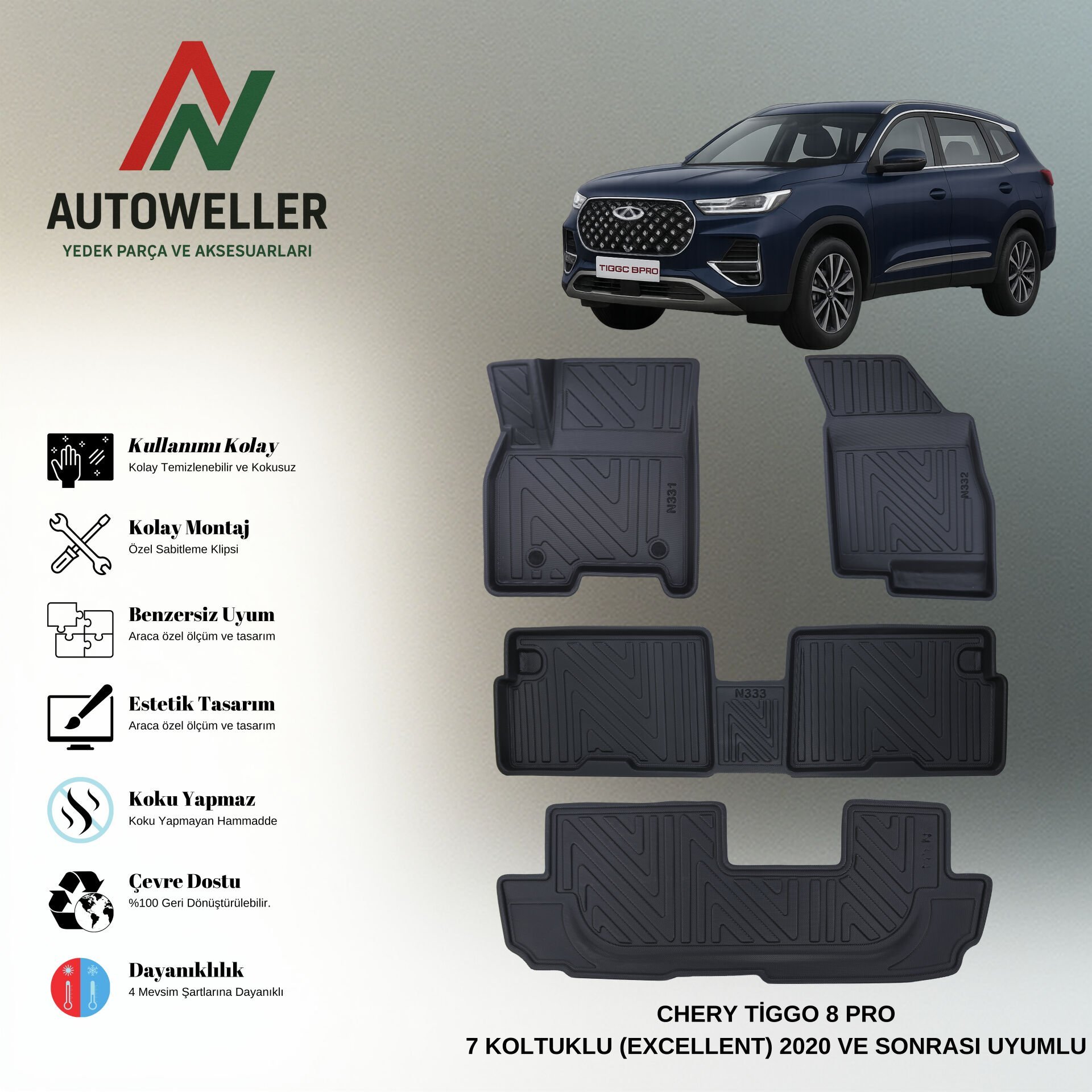 Chery Tiggo 8 Pro 2020 Sonrası 7 Koltuklu Havuzlu Paspas | Excellent-Intelligent Paket