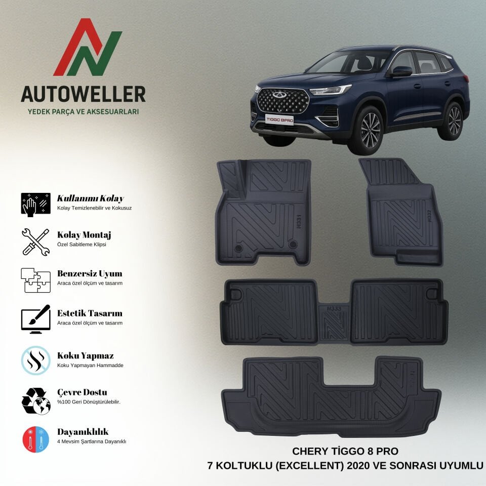 Chery Tiggo 8 Pro 2020 Sonrası 7 Koltuklu Havuzlu Paspas | Excellent-Intelligent Paket