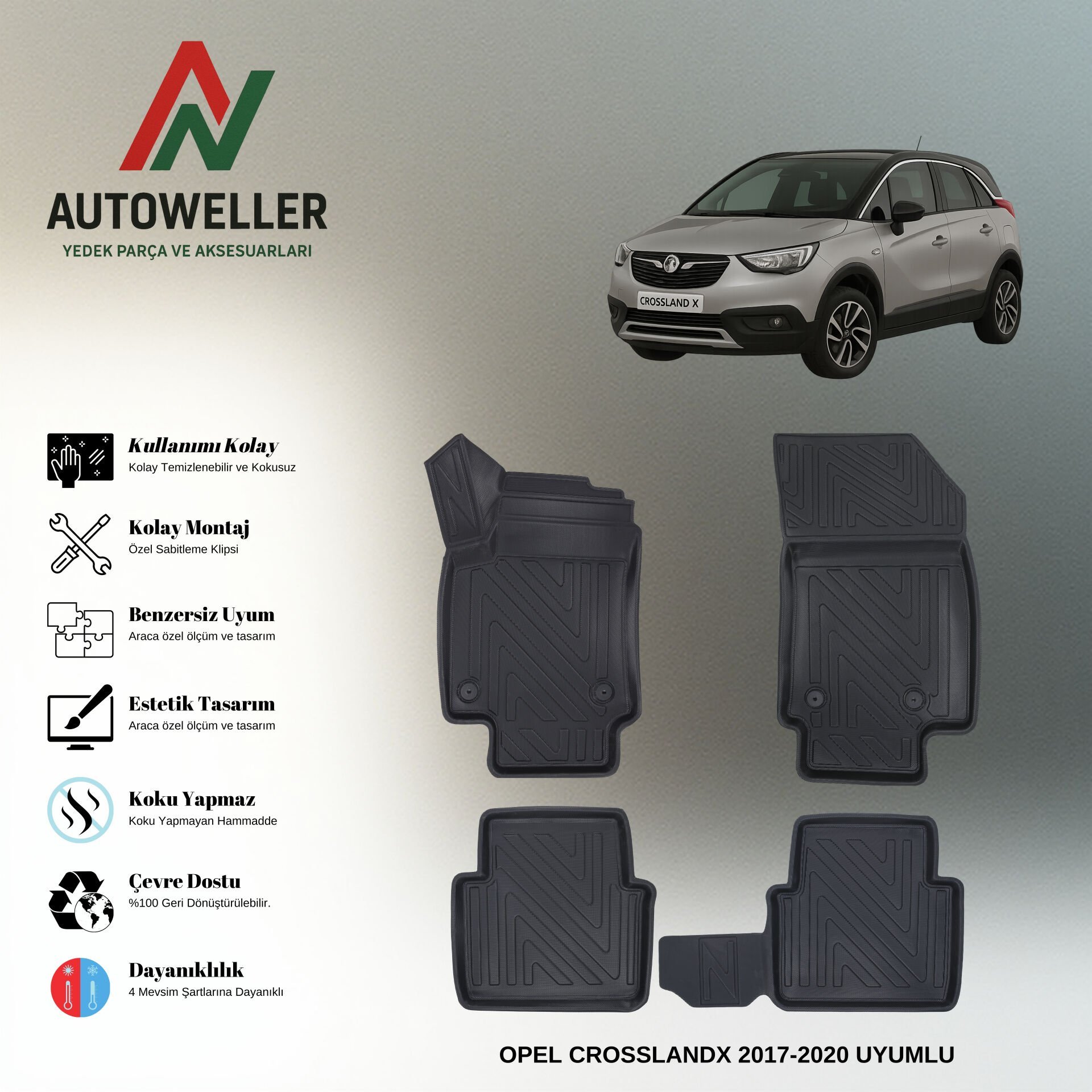 Opel Crossland X 2017-2020 Havuzlu Paspas