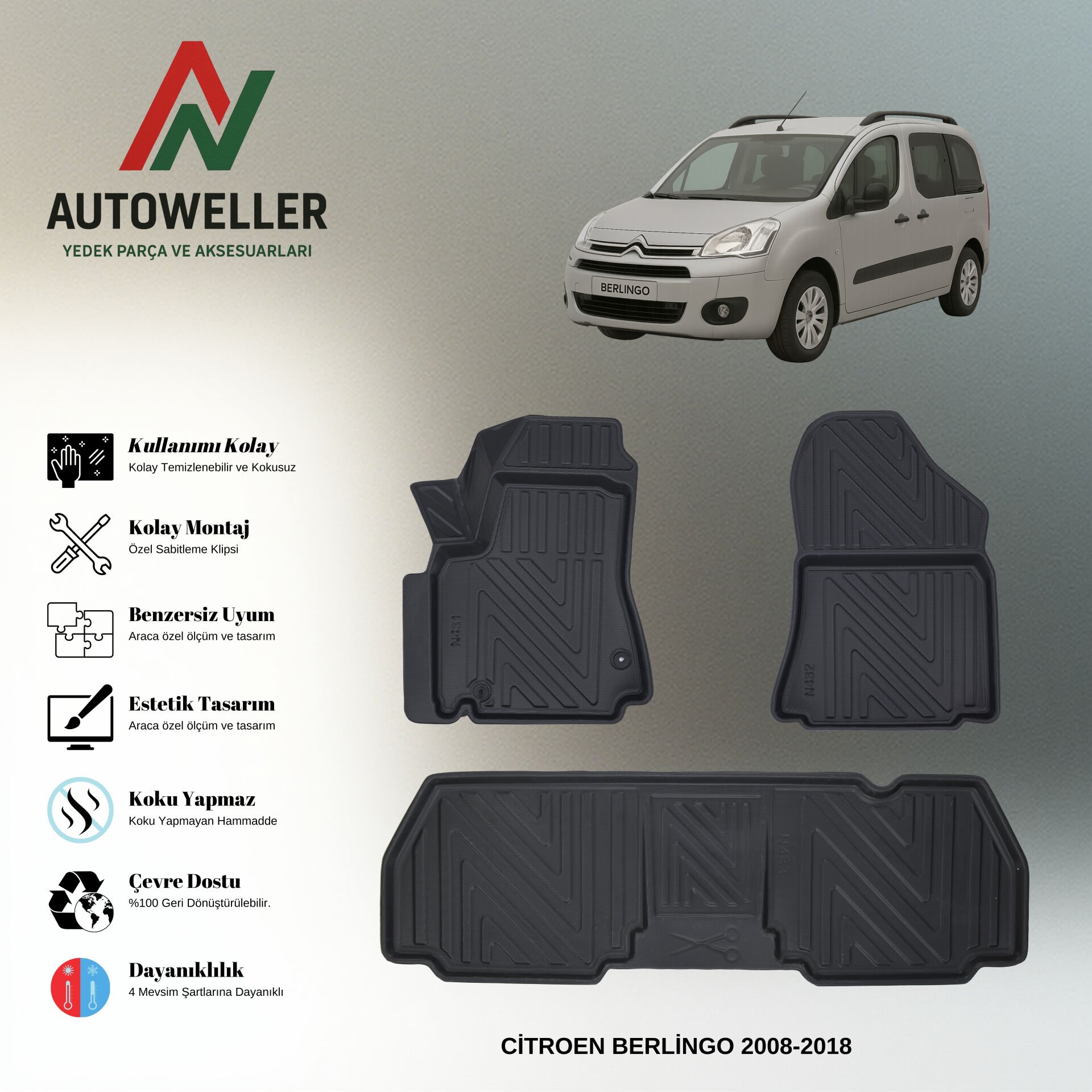 Citröen Berlingo 2008-2018 Havuzlu Paspas