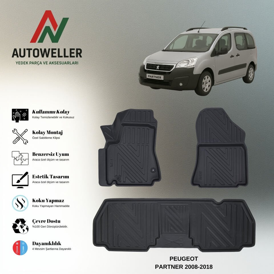 Peugeot Partner 2008-2018 Havuzlu Paspas