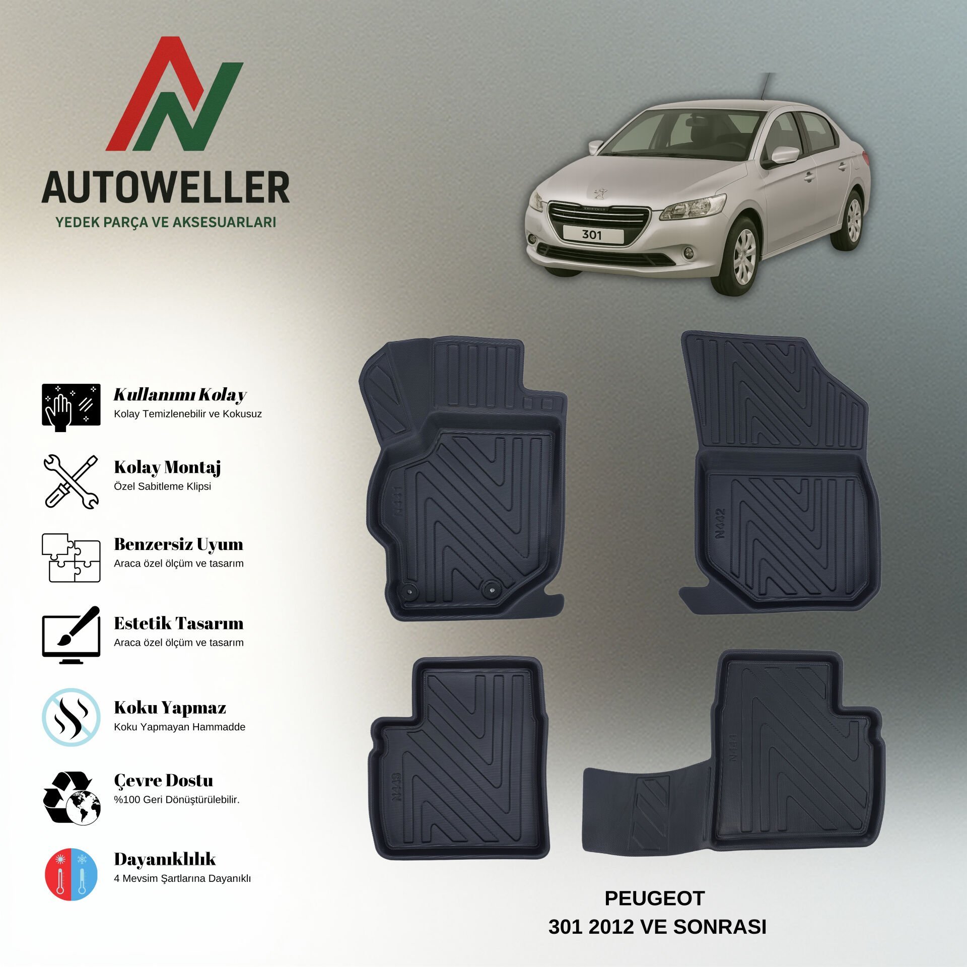 Peugeot 301 2012 Sonrası Havuzlu Paspas