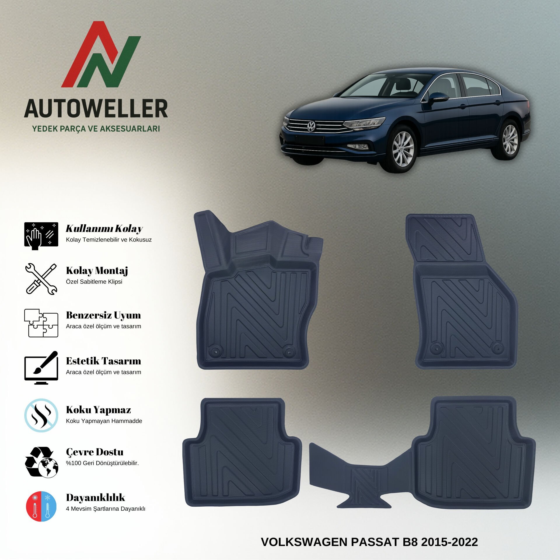 Volkswagen Passat B8 2015-2022 Havuzlu Paspas