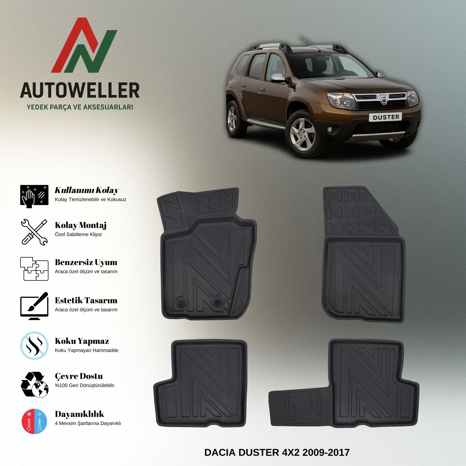 Dacia Duster 2009-2017 Havuzlu Paspas | 4x2