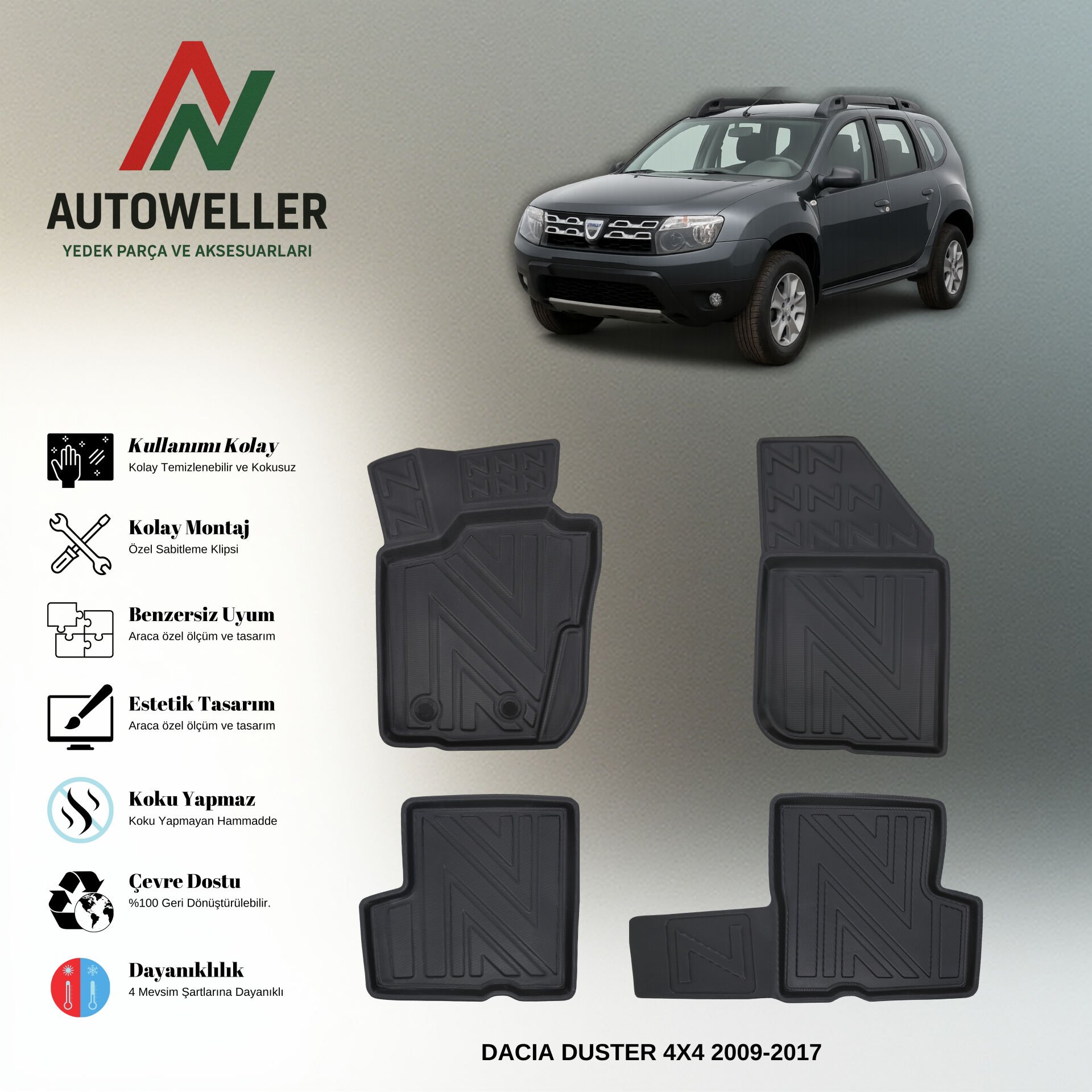 Dacia Duster 2009-2017 Havuzlu Paspas | 4x4