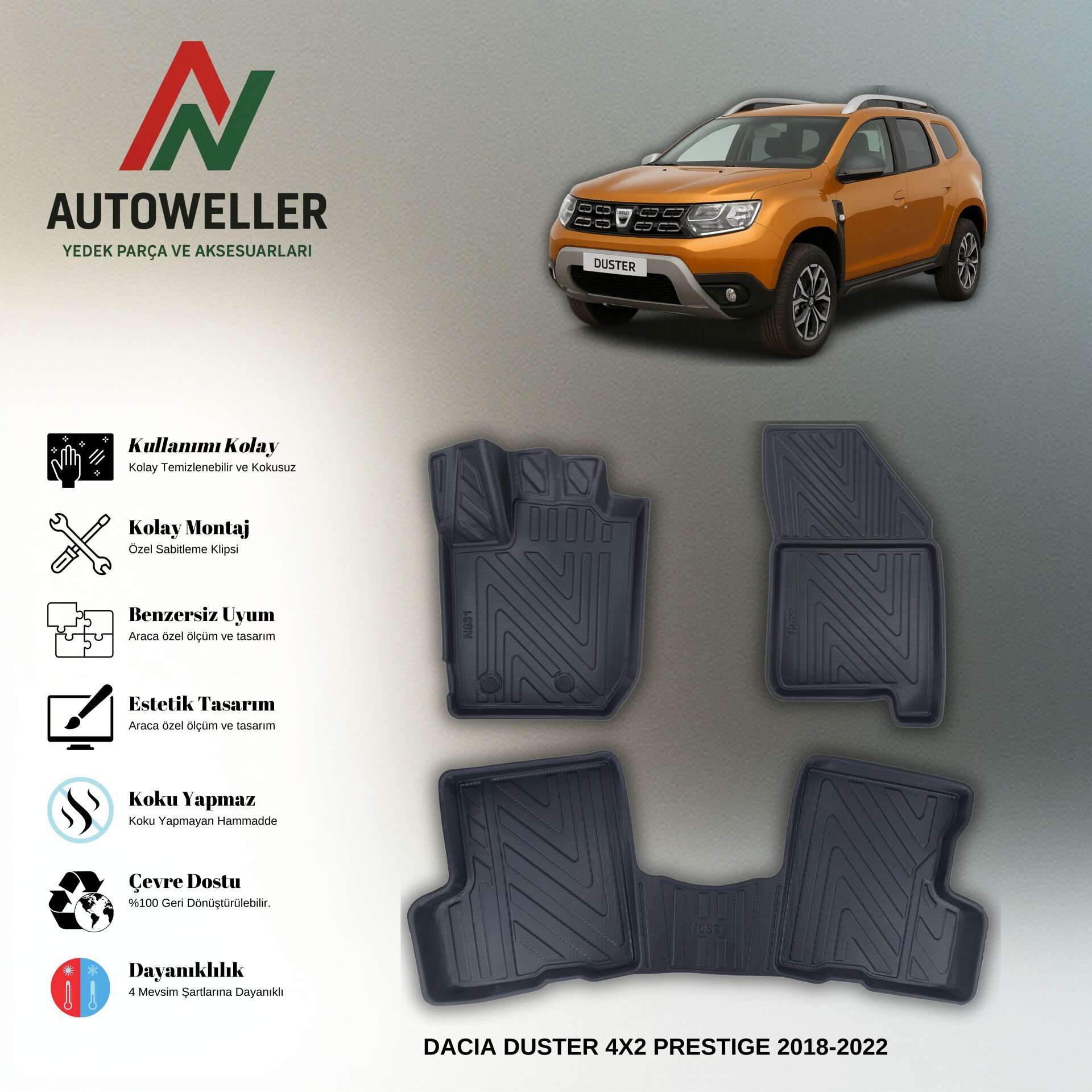 Dacia Duster 2018-2022 Havuzlu Paspas | 4x2 Prestige Paket