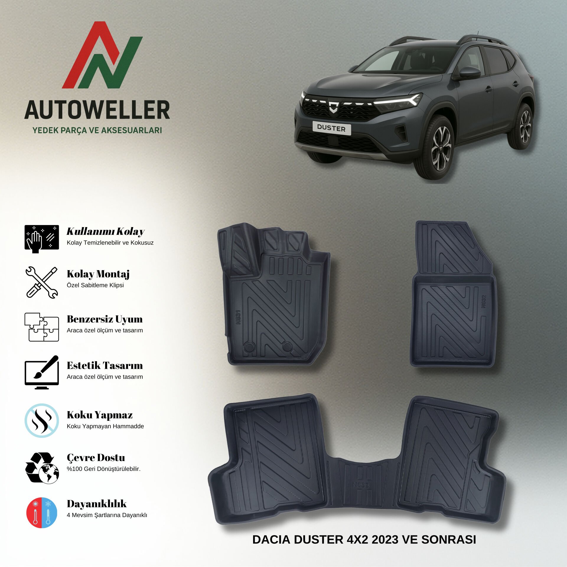 Dacia Duster 2018-2022 Havuzlu Paspas | 4x2