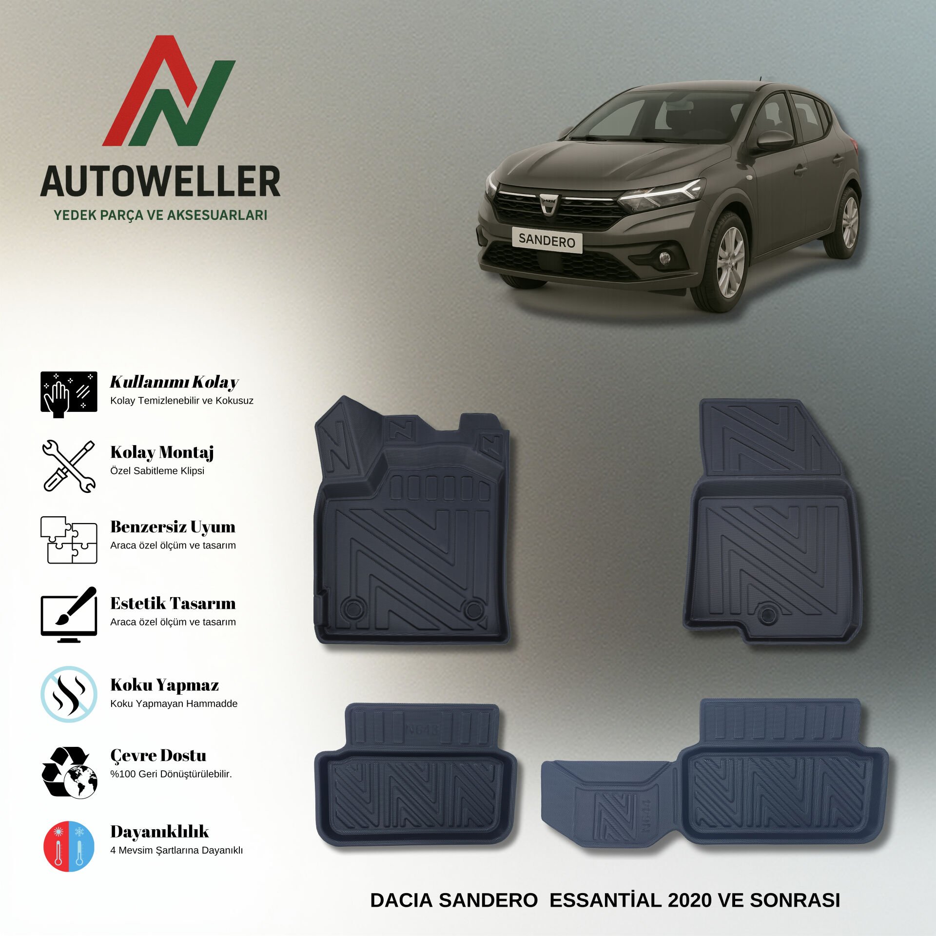 Dacia Sandero 2020 Sonrası Havuzlu Paspas | Essential