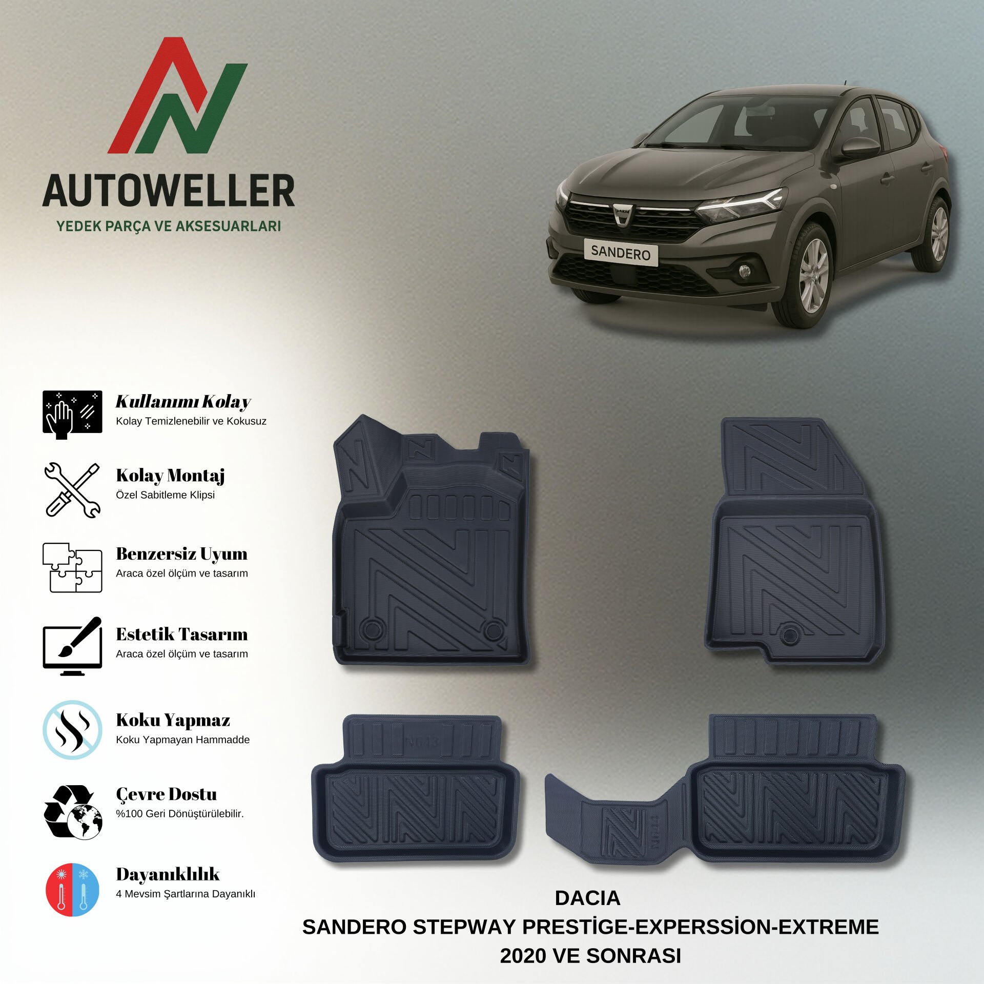 Dacia Sandero 2020 Sonrası Havuzlu Paspas | Stepway - Prestige/Expression/Extreme Paket