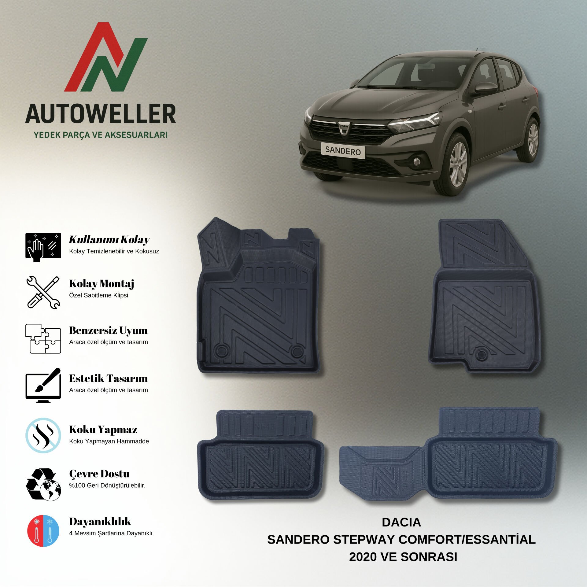 Dacia Sandero 2020 Sonrası Havuzlu Paspas | Stepway - Comfort/Essential Paket