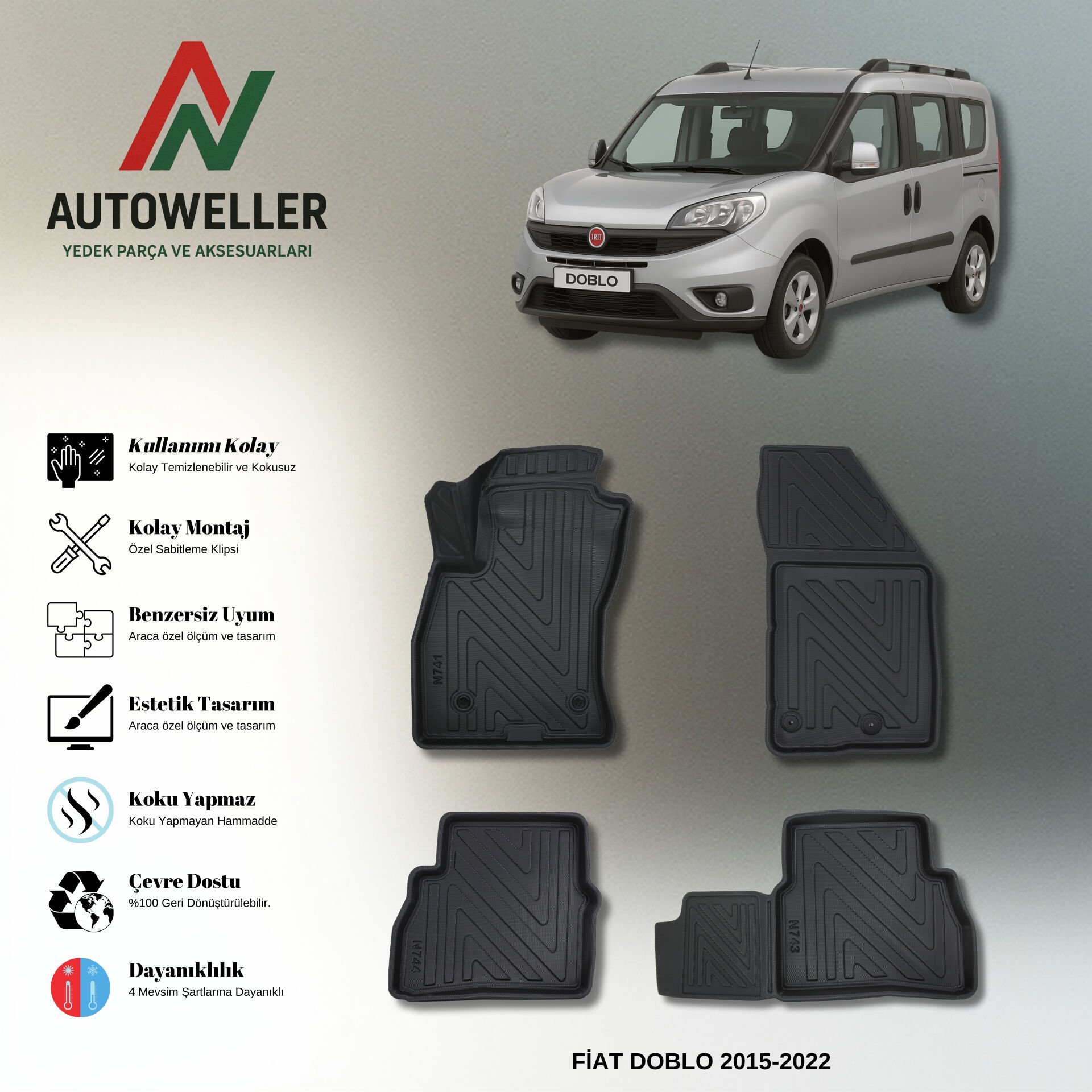 Fiat Doblo 2015-2022 Havuzlu Paspas | Combi