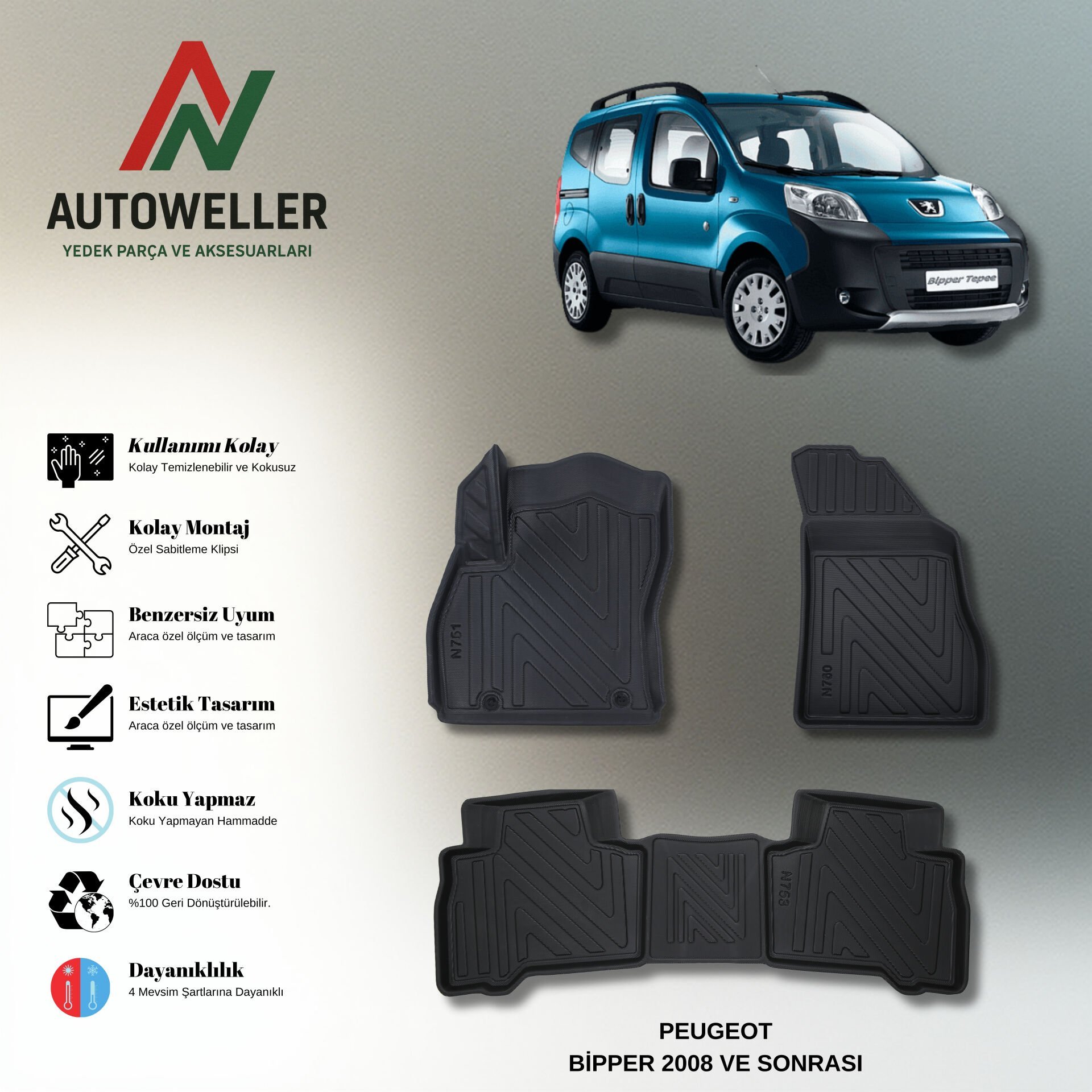 Peugeot Bipper 2008 Sonrası Havuzlu Paspas